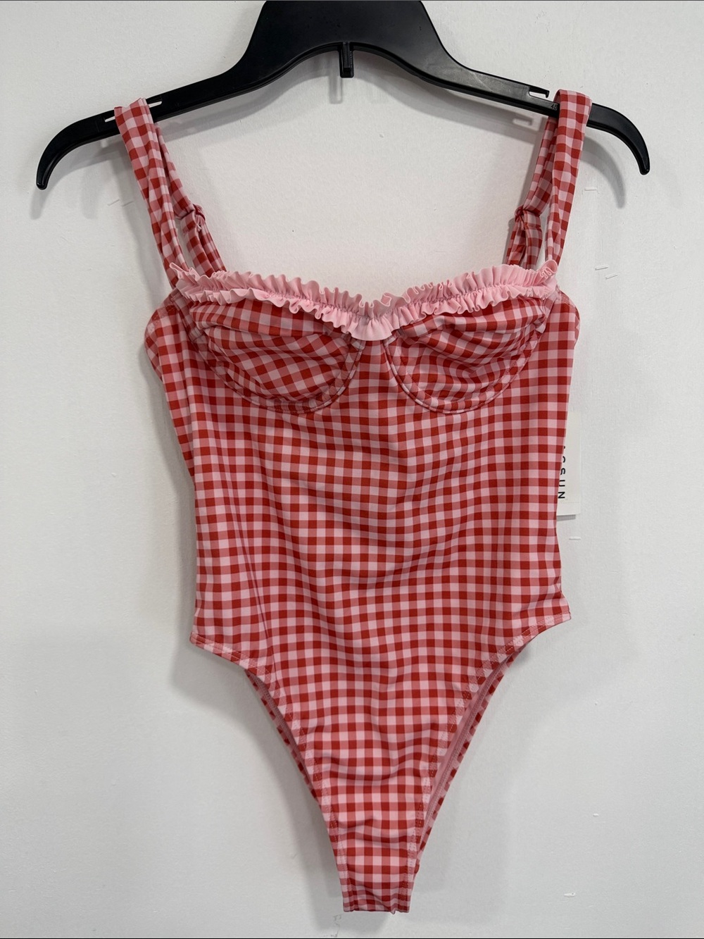 Pacsun Red Gingham Elise Ruffle One Piece Swimsuit Size: SMALL - Picture 3 of 13